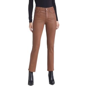 Paige Cindy Coated High Waist Ankle Straight Jeans Size 31 Cognac Luxe Brown